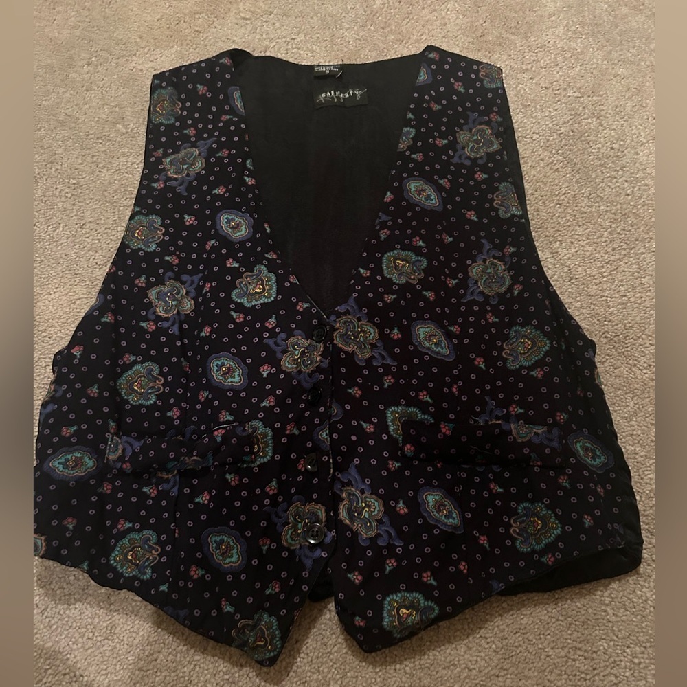 Vintage Rafferty Vest Size S Paisley Flowers 90s Buckle Back